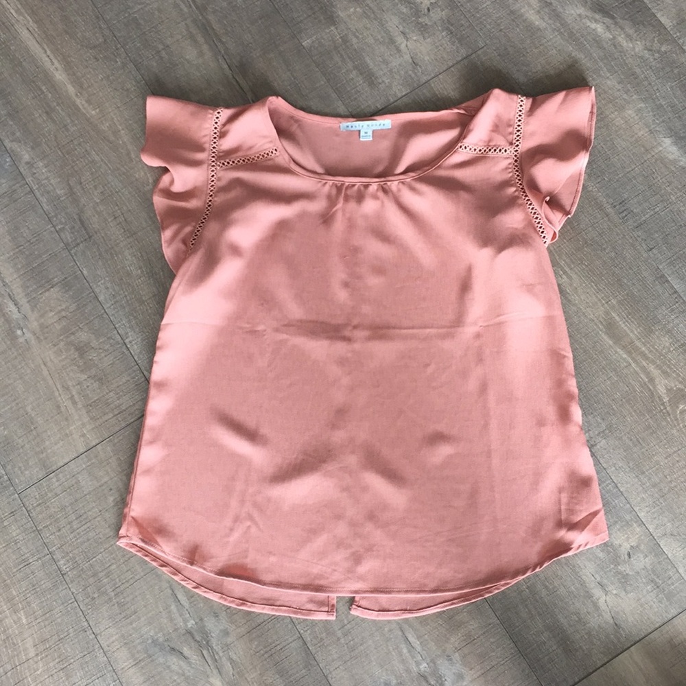 Dusty Peach Flutter-sleeve Blouse